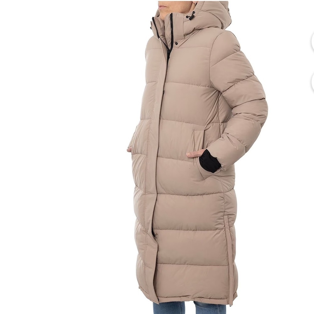 London Fog Women's Removable Hood Ulta Long Puffer Coat - Latte